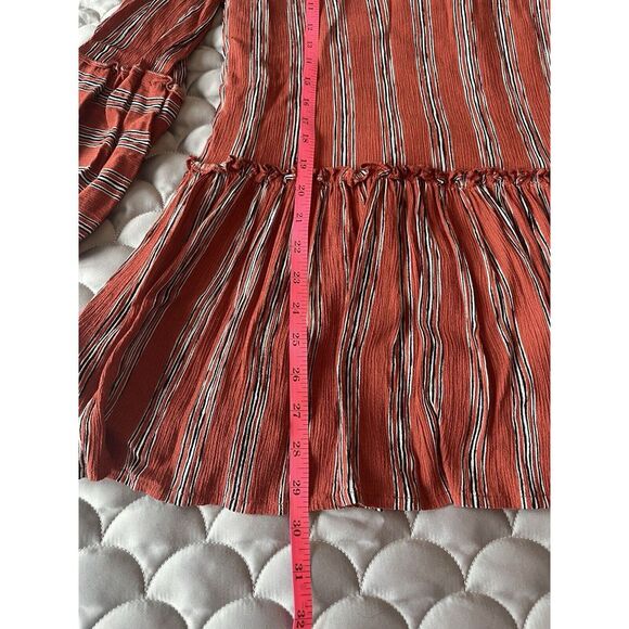 Showpo Mini Drop Waist Dress Sz 4 Autumn Colors Stripes V-neck - Picture 3 of 4